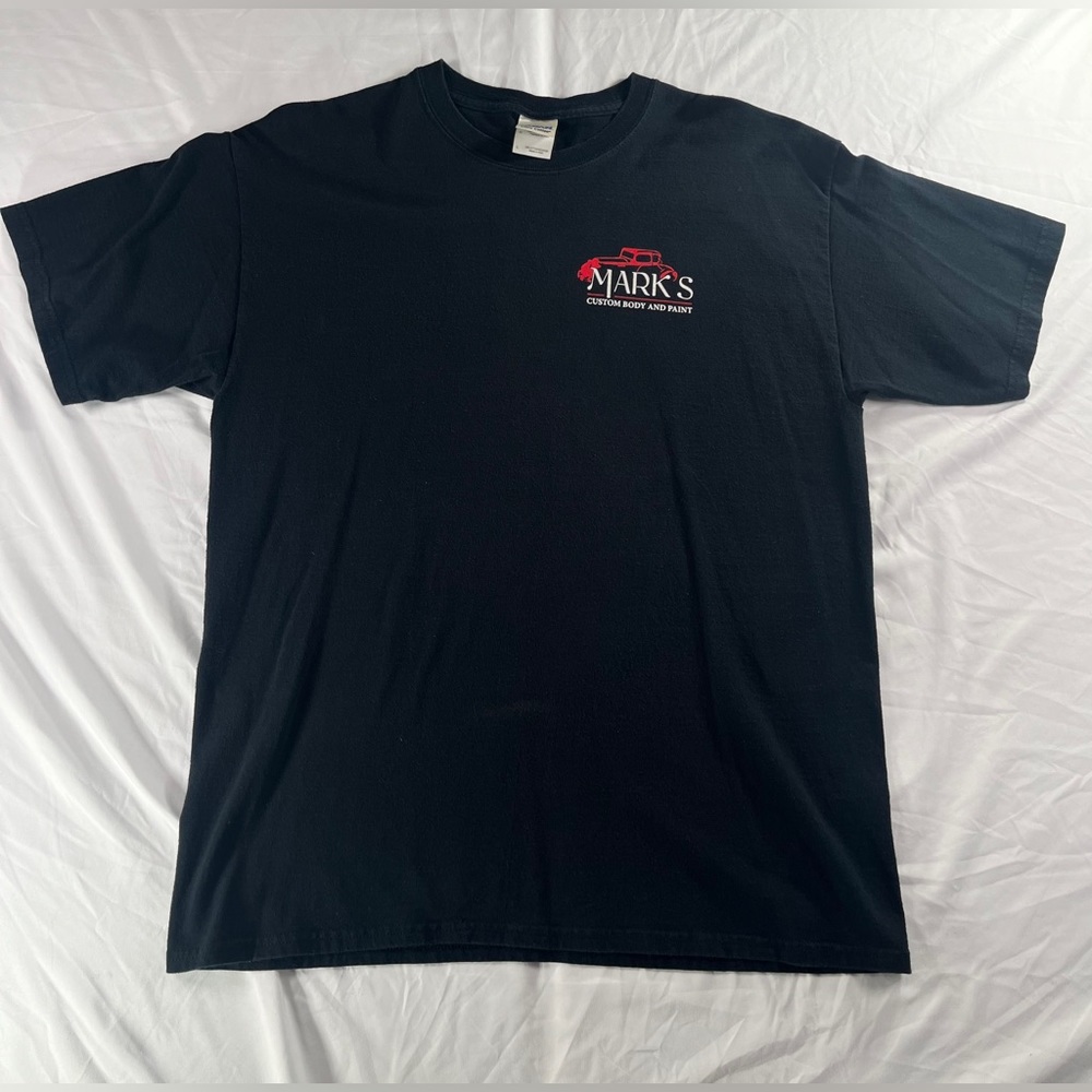 Men's Vintage Gildan Mark's Custom Body And Paint Black T-Shirt Size Large